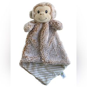 Ebba Aurora Monkey Lovey Blanket Plush Stripes Frosted Brown Beige Split 15"